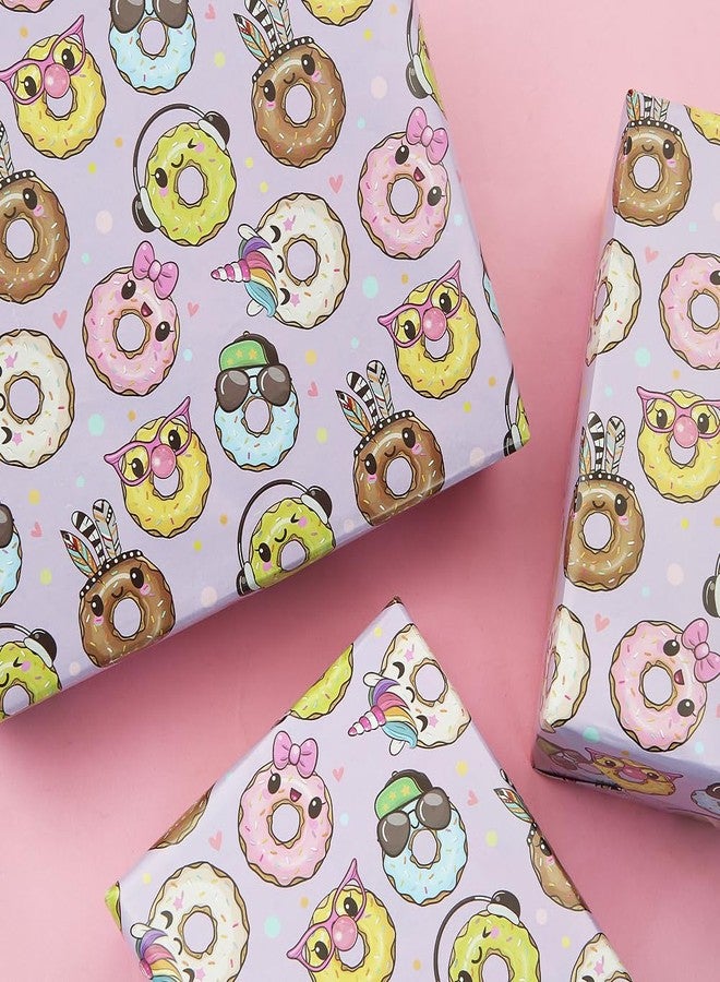 Geluode Donuts Wrapping Paper,Colorful Funny Gift Wrap Paper 4 Folded Sheets,Donuts Pink Cute Animal Expressions Pattern Candy Sweet Girly Gift Wrapping Paper Wedding Baby Shower 50x70 cm For Kids Boys Girls - Image 4